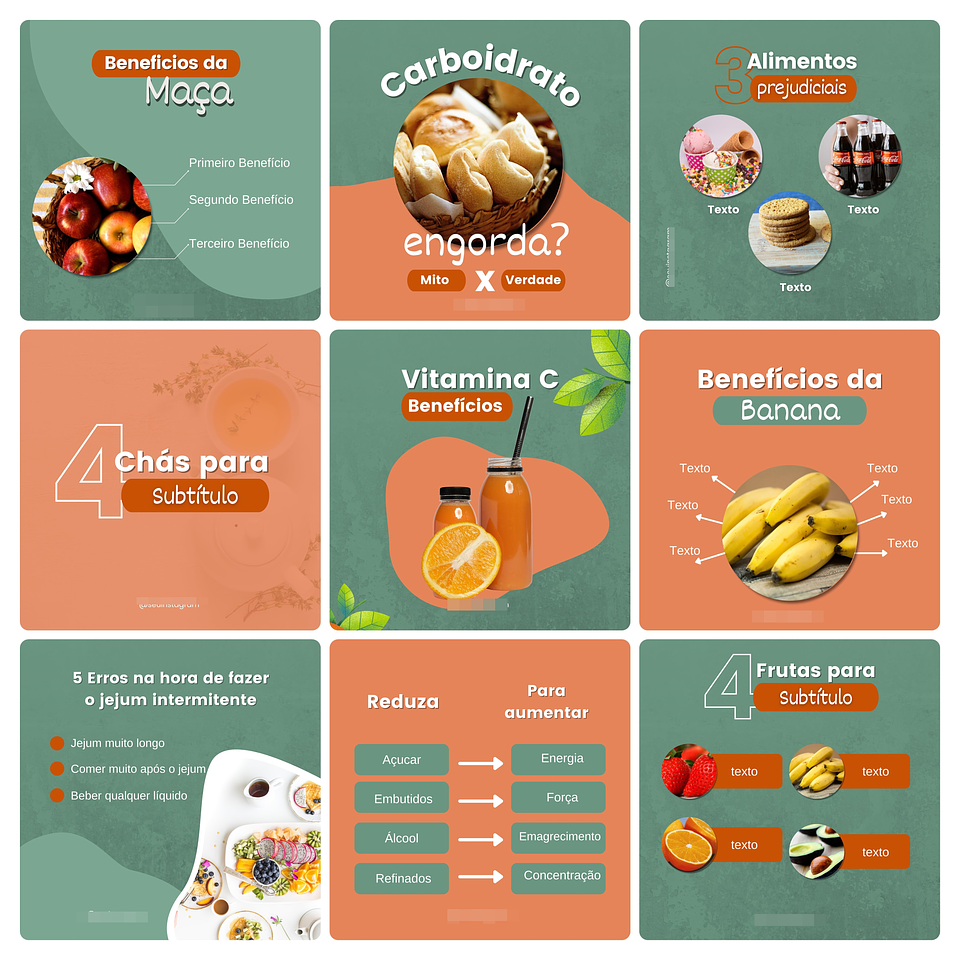 Pack Canva Nutricionista Template Editável 100 Artes + Bônus 10