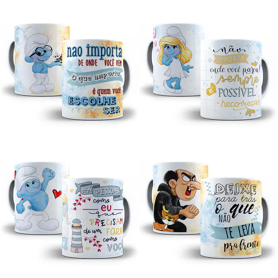 10 Artes para Caneca e Almofada Smurfs Editável em Corel Draw 1