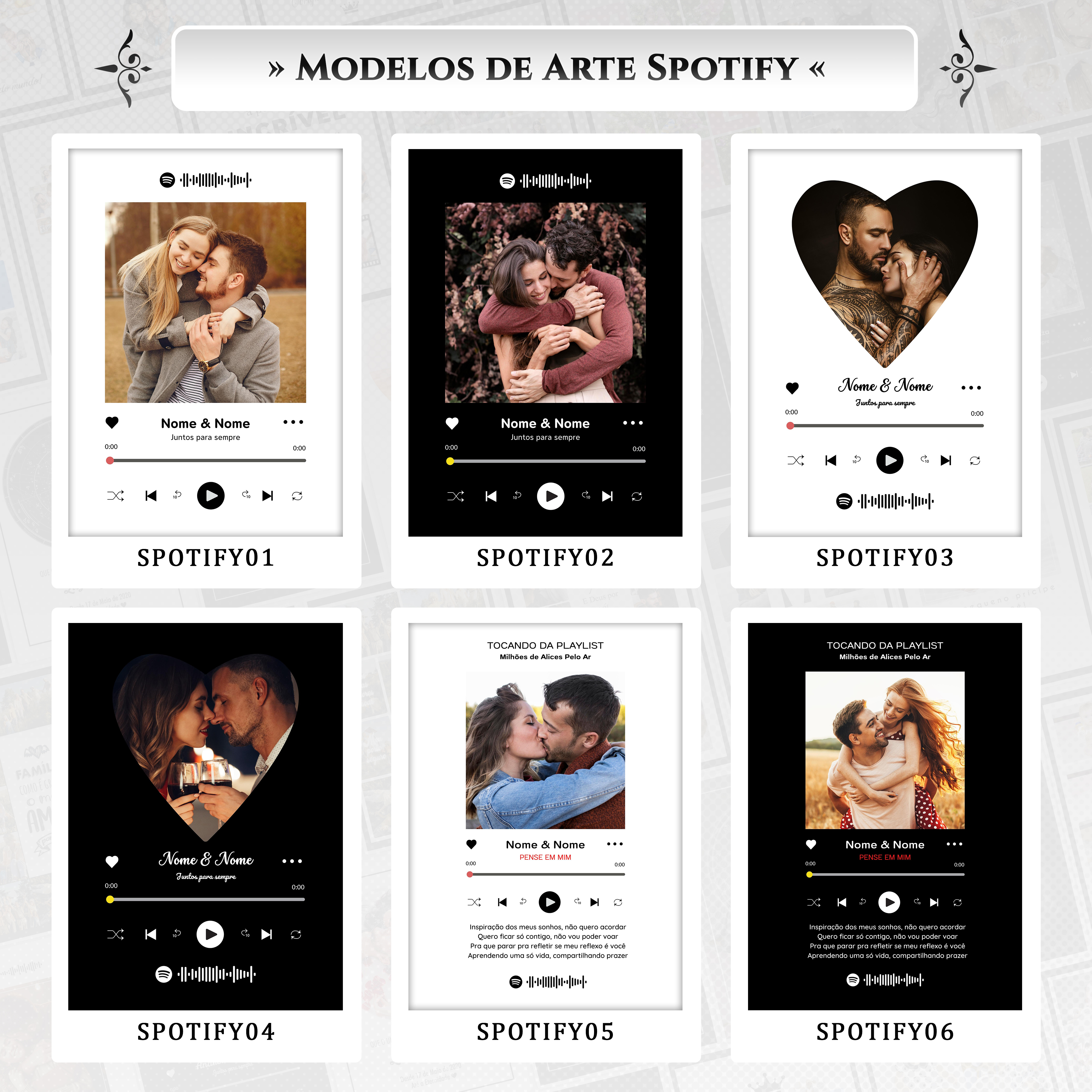 Artes para Quadros Spotify 6 Arquivos Editáveis Photoshop ou Canva 3