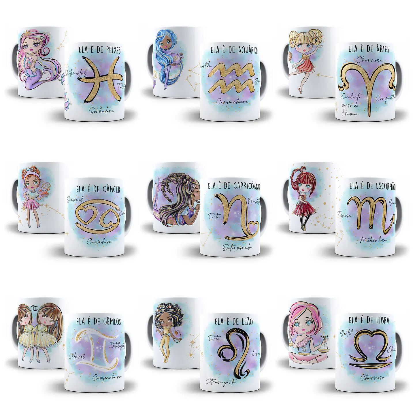 24 Artes para Caneca Signos Menino e Menina em Corel Draw 1