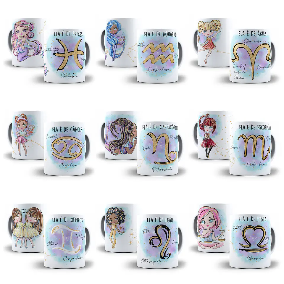 24 Artes para Caneca Signos Menino e Menina em Corel Draw 1