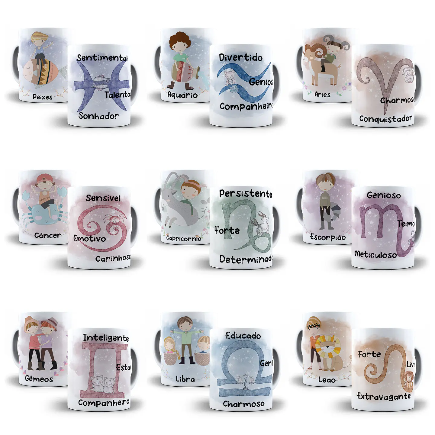 24 Artes para Caneca Signos Menino e Menina em Corel Draw 2