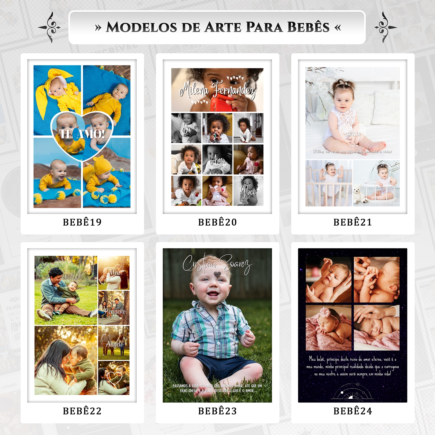 Artes para Quadros Bebês Infantil 24 Arquivos Editáveis Photoshop ou Canva 4