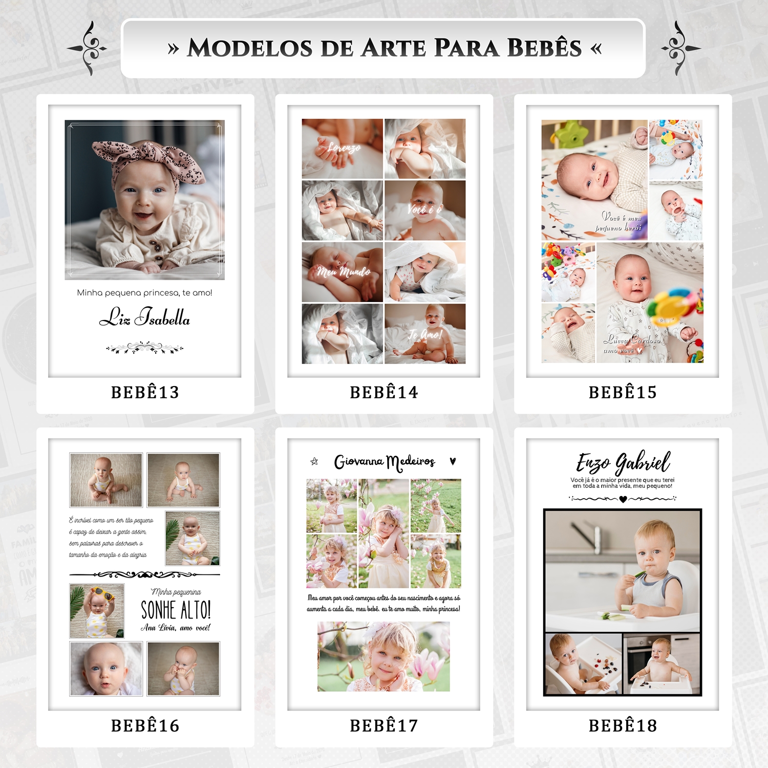 Artes para Quadros Bebês Infantil 24 Arquivos Editáveis Photoshop ou Canva 6