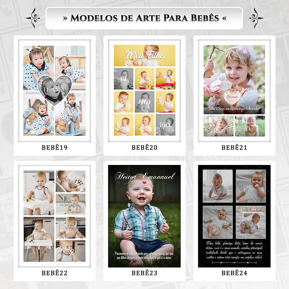 Artes para Quadros Bebês Infantil 24 Arquivos Editáveis Photoshop ou Canva 8