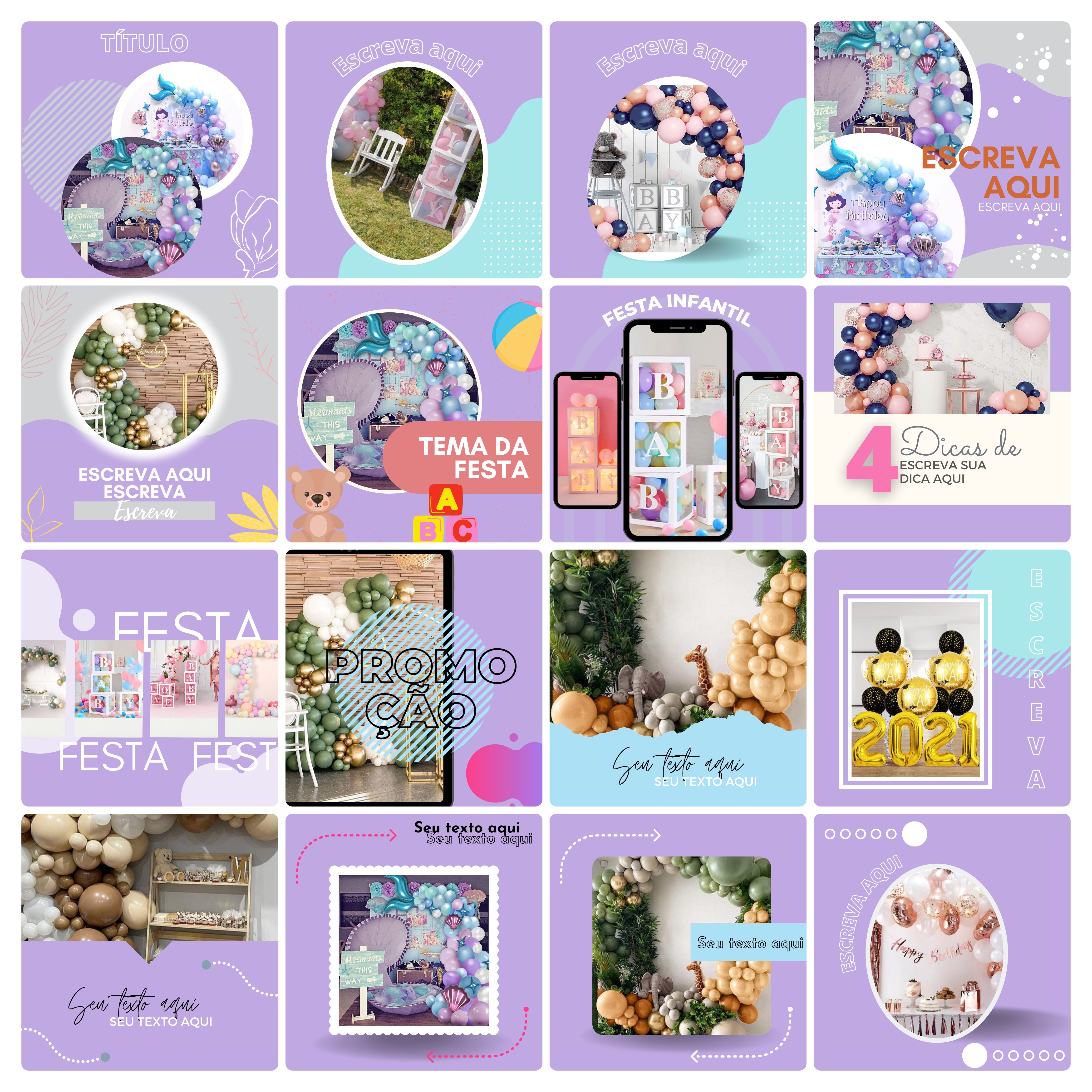 Pack Canva Decoração de Festas Templates Editável 65 Artes + Bônus 3