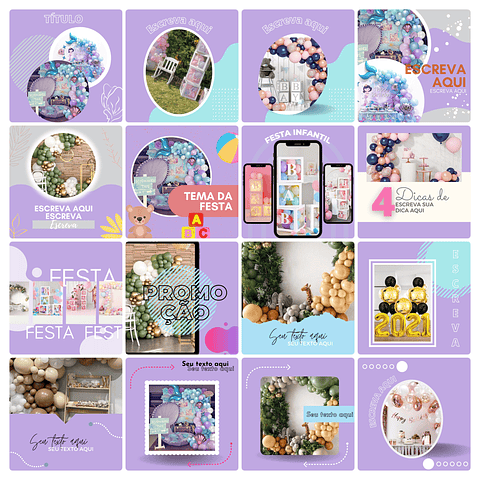 Pack Canva Decoração de Festas Templates Editável 65 Artes + Bônus