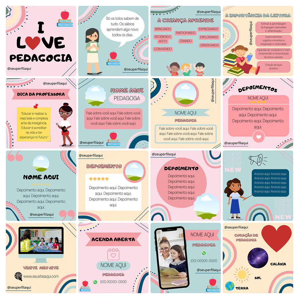 Pack Canva Pedagoga Templates Editável 100 Artes + Bônus 1