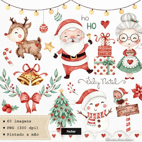 Kit Digital Feliz Natal Aquarelado 2 sem fundo Png