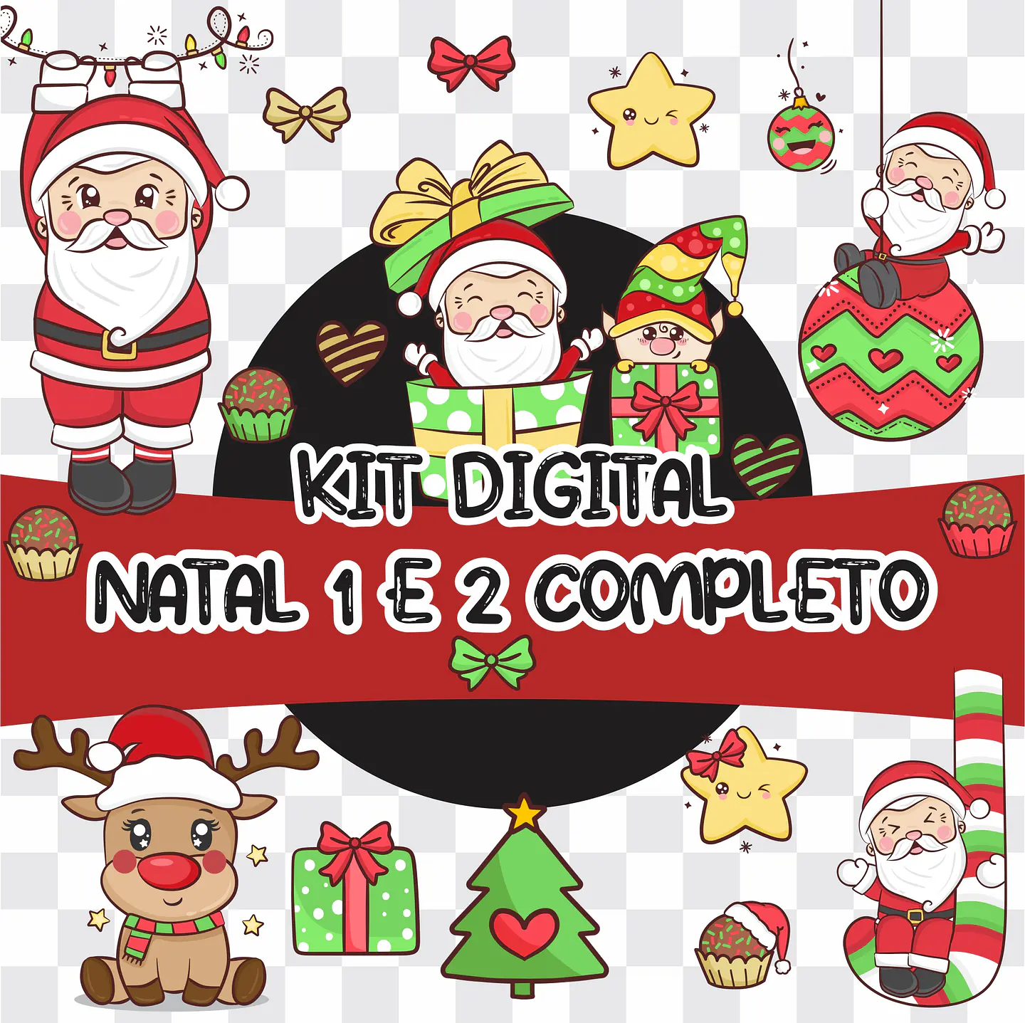 Kit Digital Feliz Natal 1 e 2 Artes Natalina sem fundo Png 1