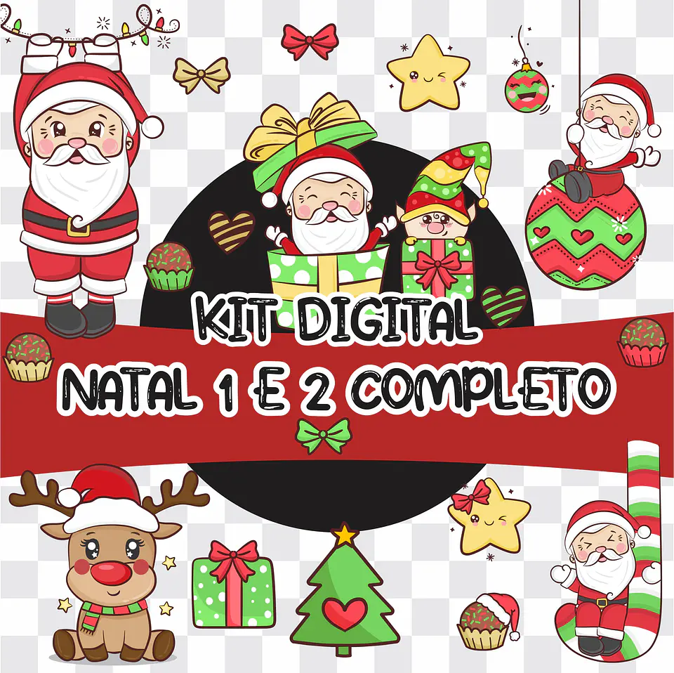 Kit Digital Feliz Natal 1 e 2 Artes Natalina sem fundo Png 1
