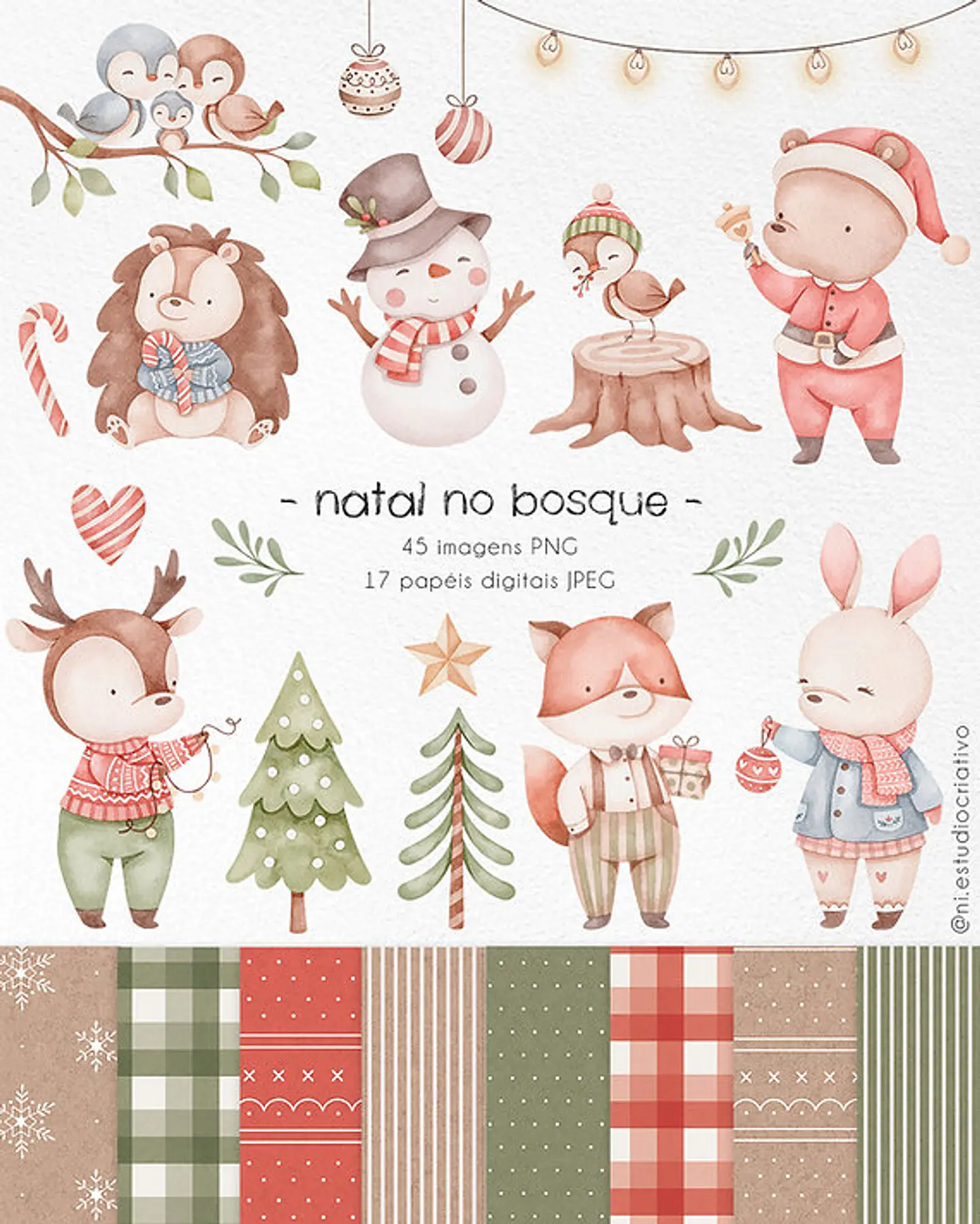 Kit Digital Natal Aquarelado Arquivos Sem Fundo Png 1