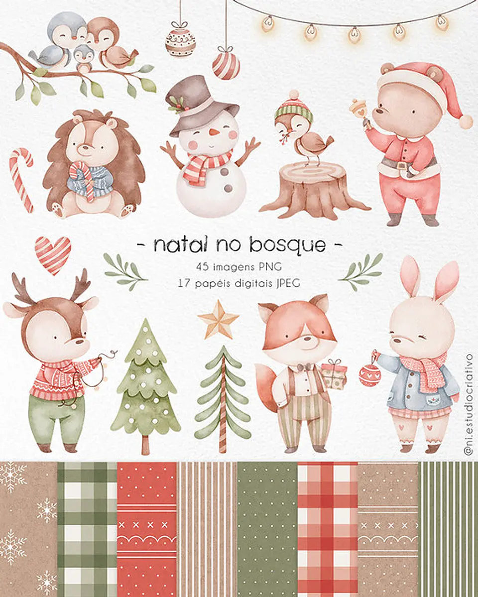 Kit Digital Natal Aquarelado Arquivos Sem Fundo Png 1