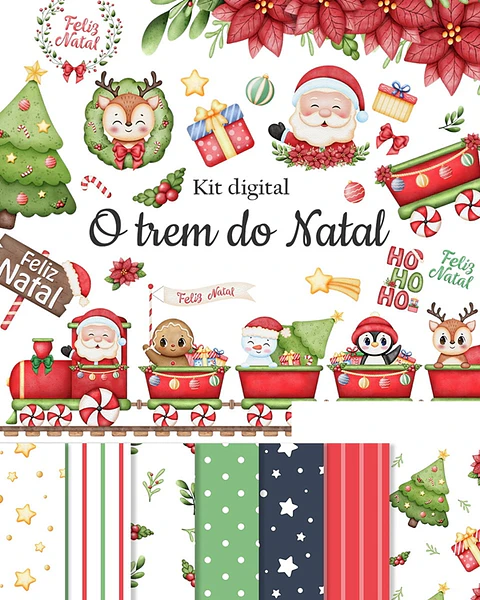 Kit Digital Natal Natalino 2.0 Trenzinho Arquivos Sem Fundo Png
