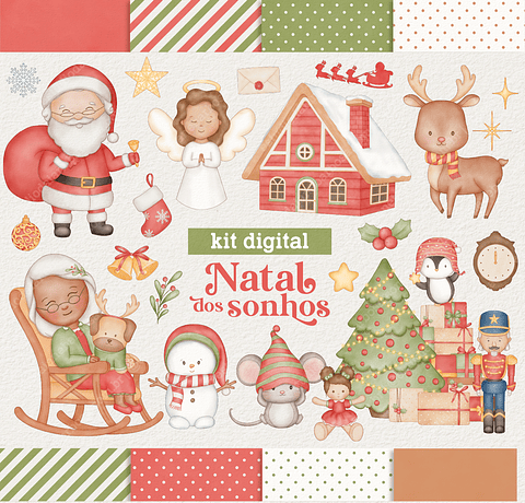 Kit Digital Natal dos Sonhos Aquarelado Arquivos Sem Fundo Png