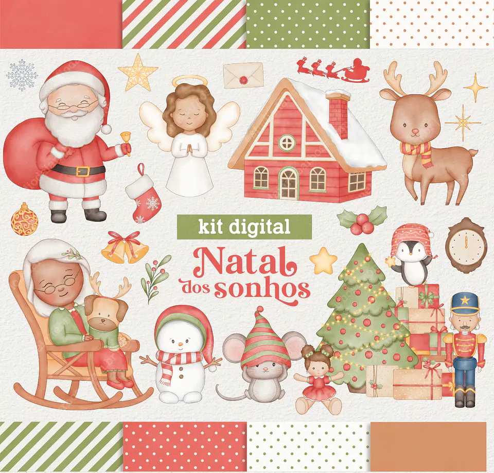 Kit Digital Natal dos Sonhos Aquarelado Arquivos Sem Fundo Png 1