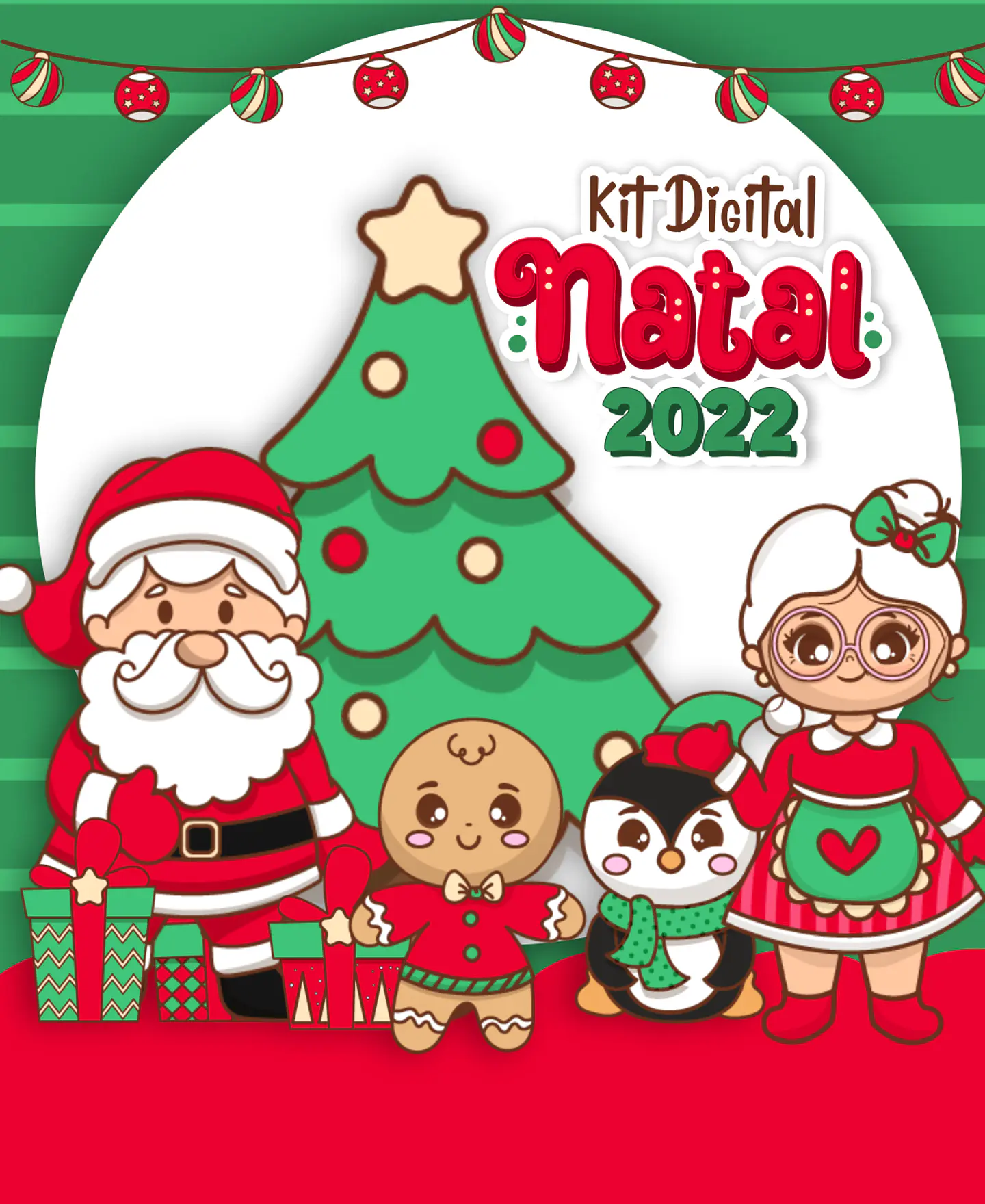 Kit Digital Natal Verde e Vermelho Papai Noel Arquivos Sem Fundo Png 1