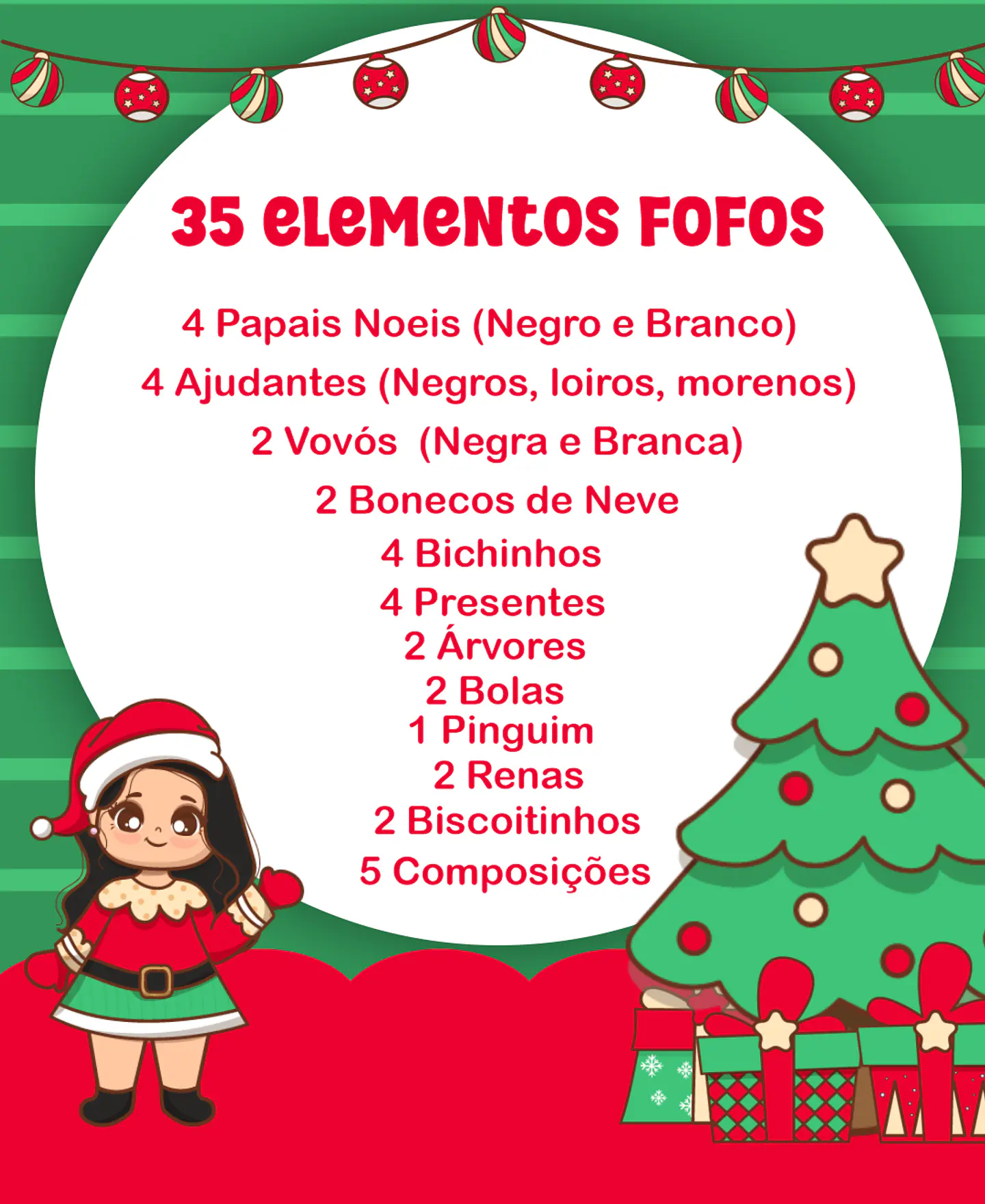 Kit Digital Natal Verde e Vermelho Papai Noel Arquivos Sem Fundo Png 3