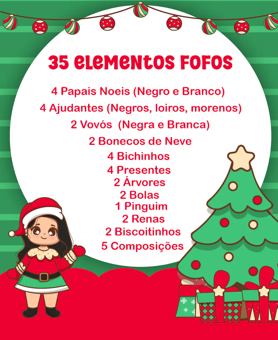 Kit Digital Natal Verde e Vermelho Papai Noel Arquivos Sem Fundo Png 3