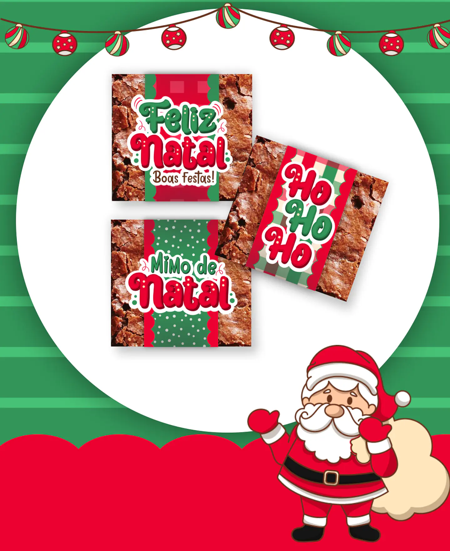 Kit Digital Natal Verde e Vermelho Papai Noel Arquivos Sem Fundo Png 6