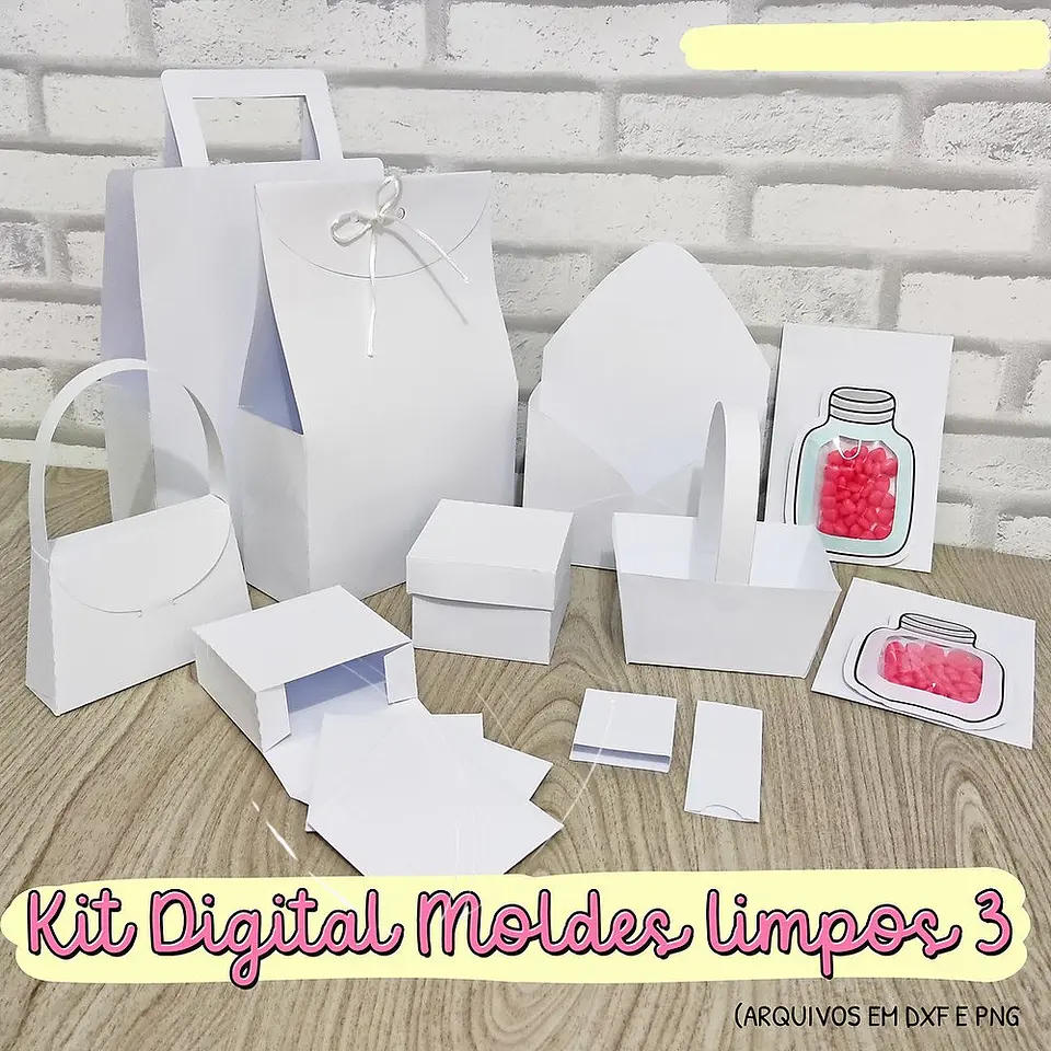 Pacote com Caixinhas Sacolinhas Moldes Limpos em Dxf e Png 2