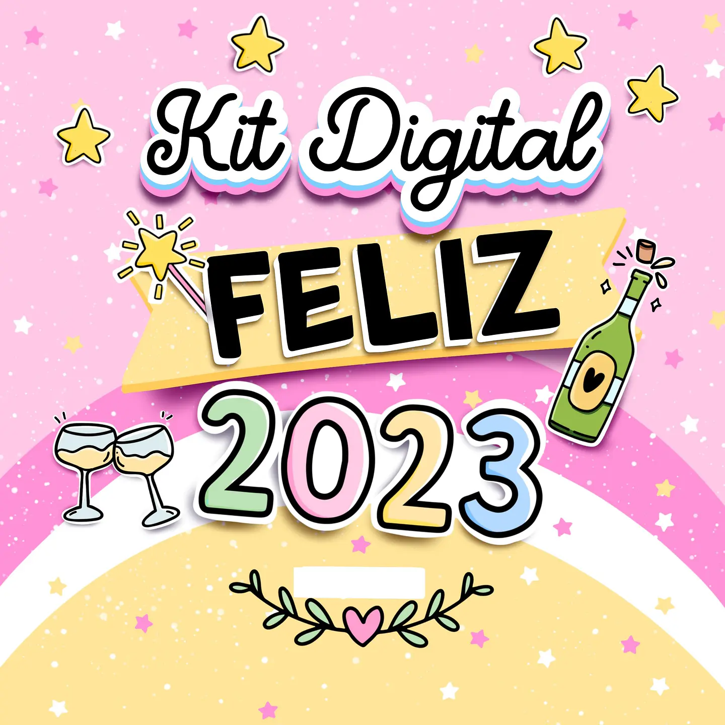 Kit Digital Feliz Ano Novo Flork  2023  Arquivos sem fundo Png  1