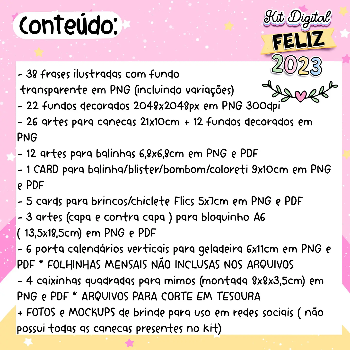 Kit Digital Feliz Ano Novo Flork  2023  Arquivos sem fundo Png  2