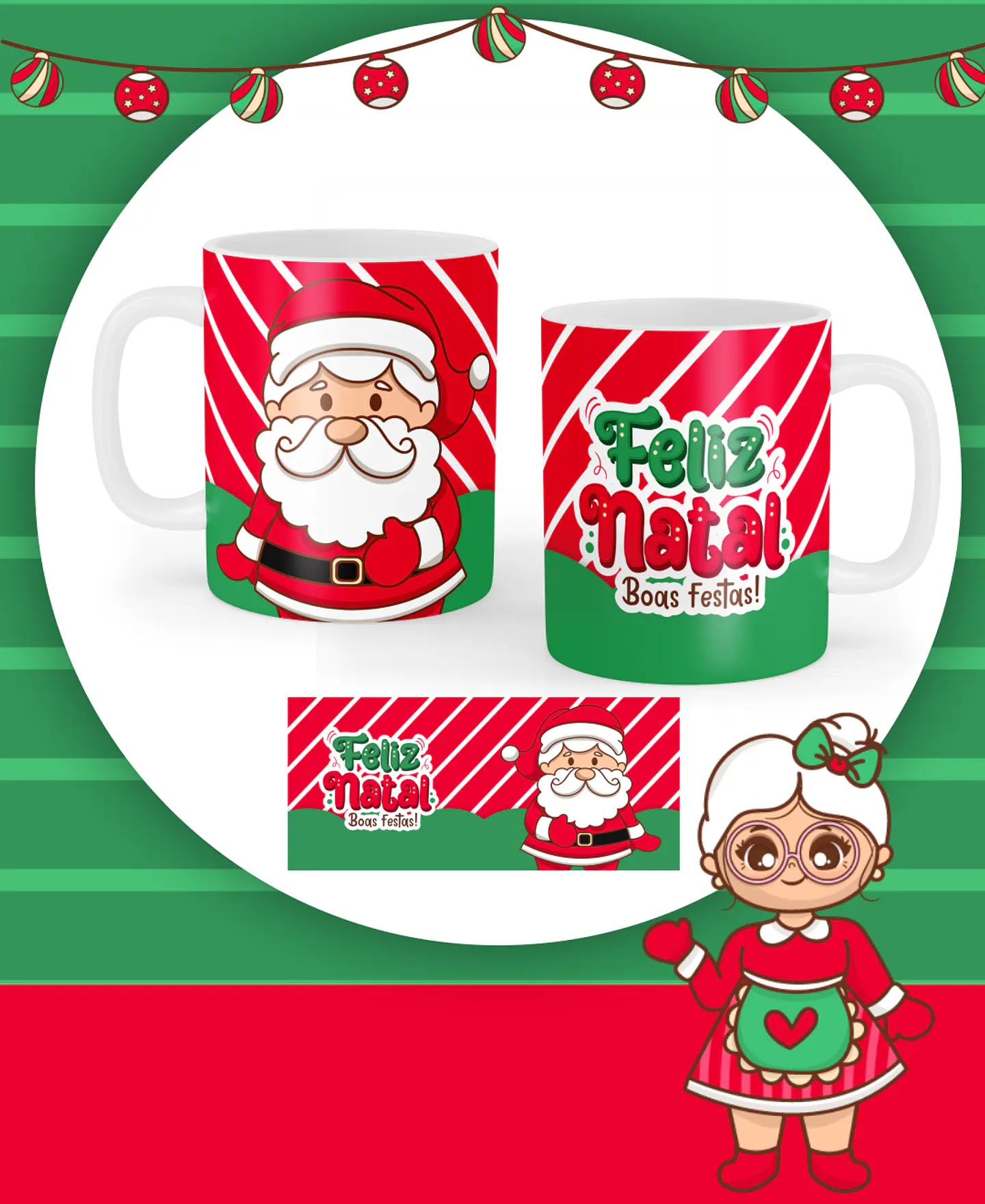 Kit Digital Natal Verde e Vermelho Papai Noel Arquivos Sem Fundo Png 12