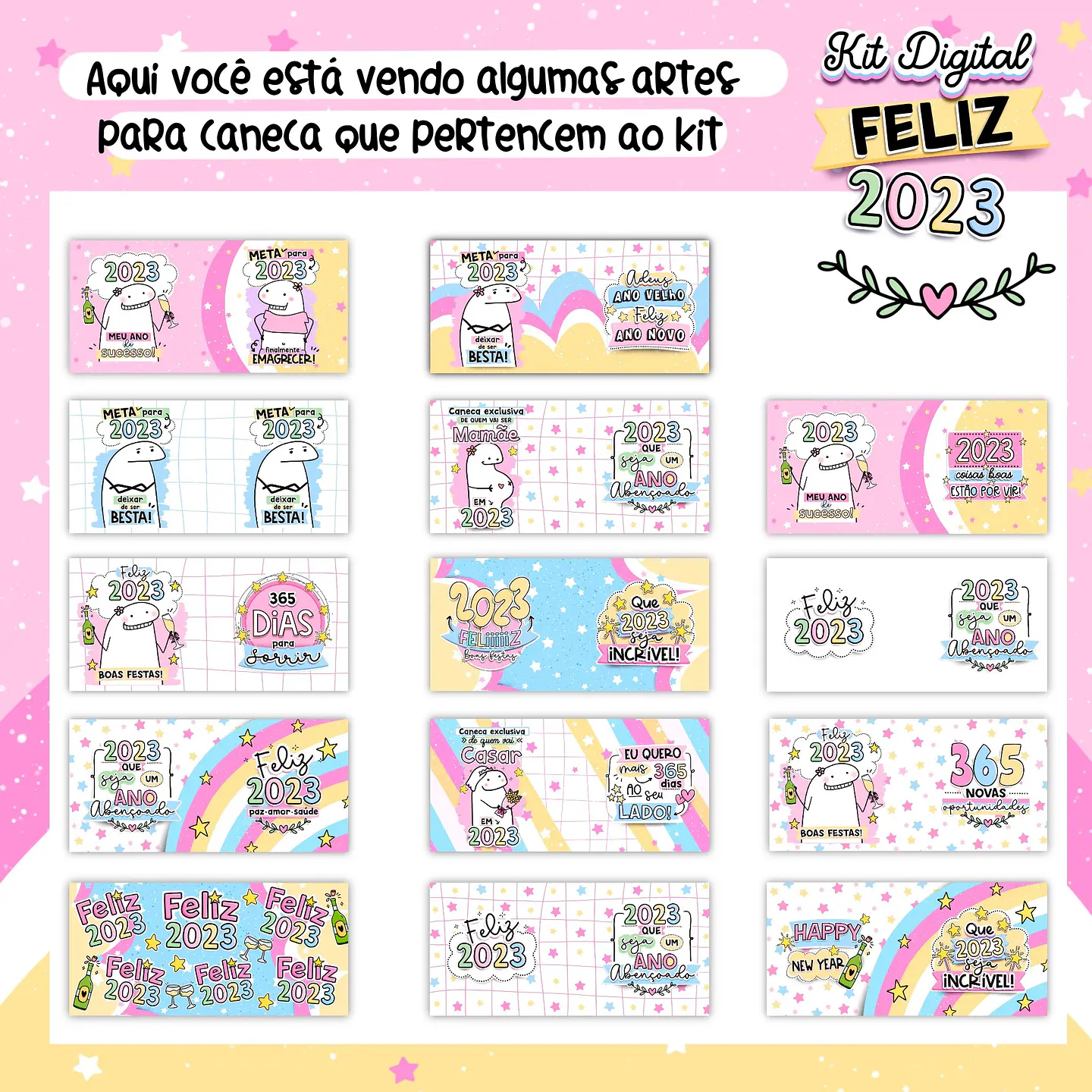 Kit Digital Feliz Ano Novo Flork  2023  Arquivos sem fundo Png  3