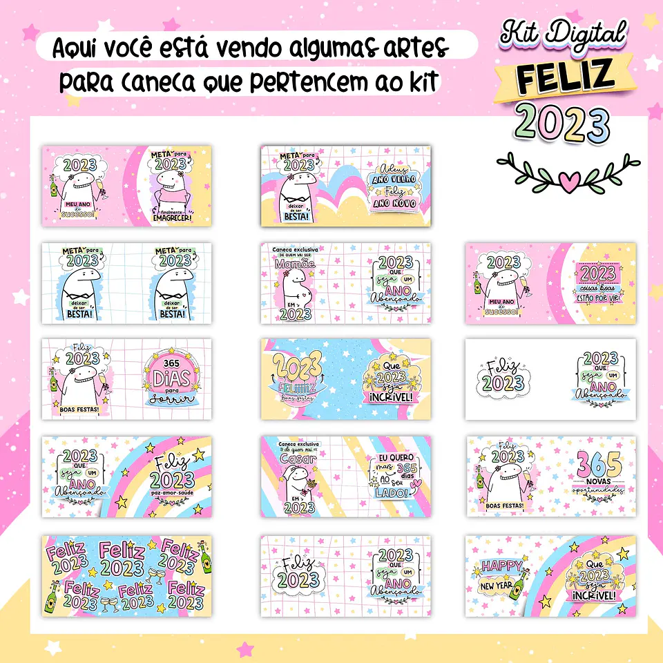 Kit Digital Feliz Ano Novo Flork  2023  Arquivos sem fundo Png  3