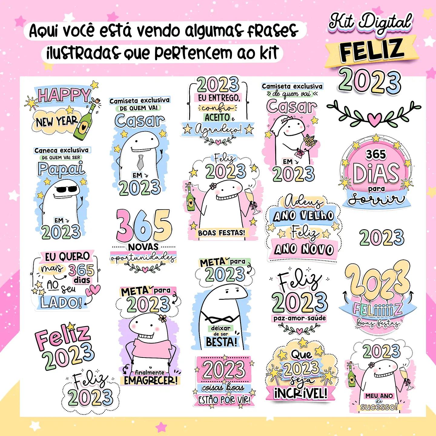 Kit Digital Feliz Ano Novo Flork  2023  Arquivos sem fundo Png  4