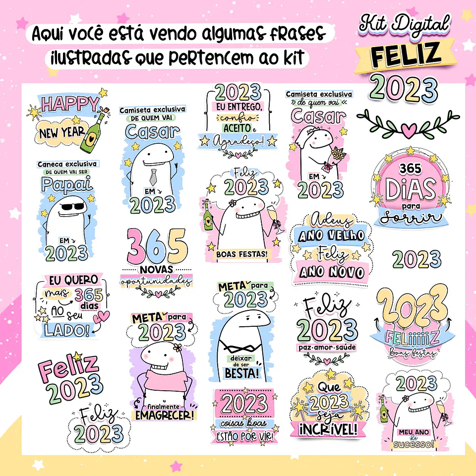 Kit Digital Feliz Ano Novo Flork  2023  Arquivos sem fundo Png  4
