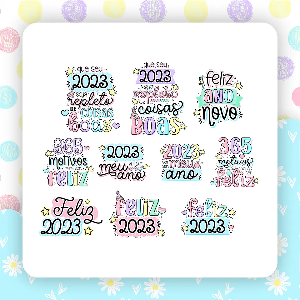 Kit Digital Ano Novo 2023 Lettering Frases Elementos Arquivos sem fundo Png 4
