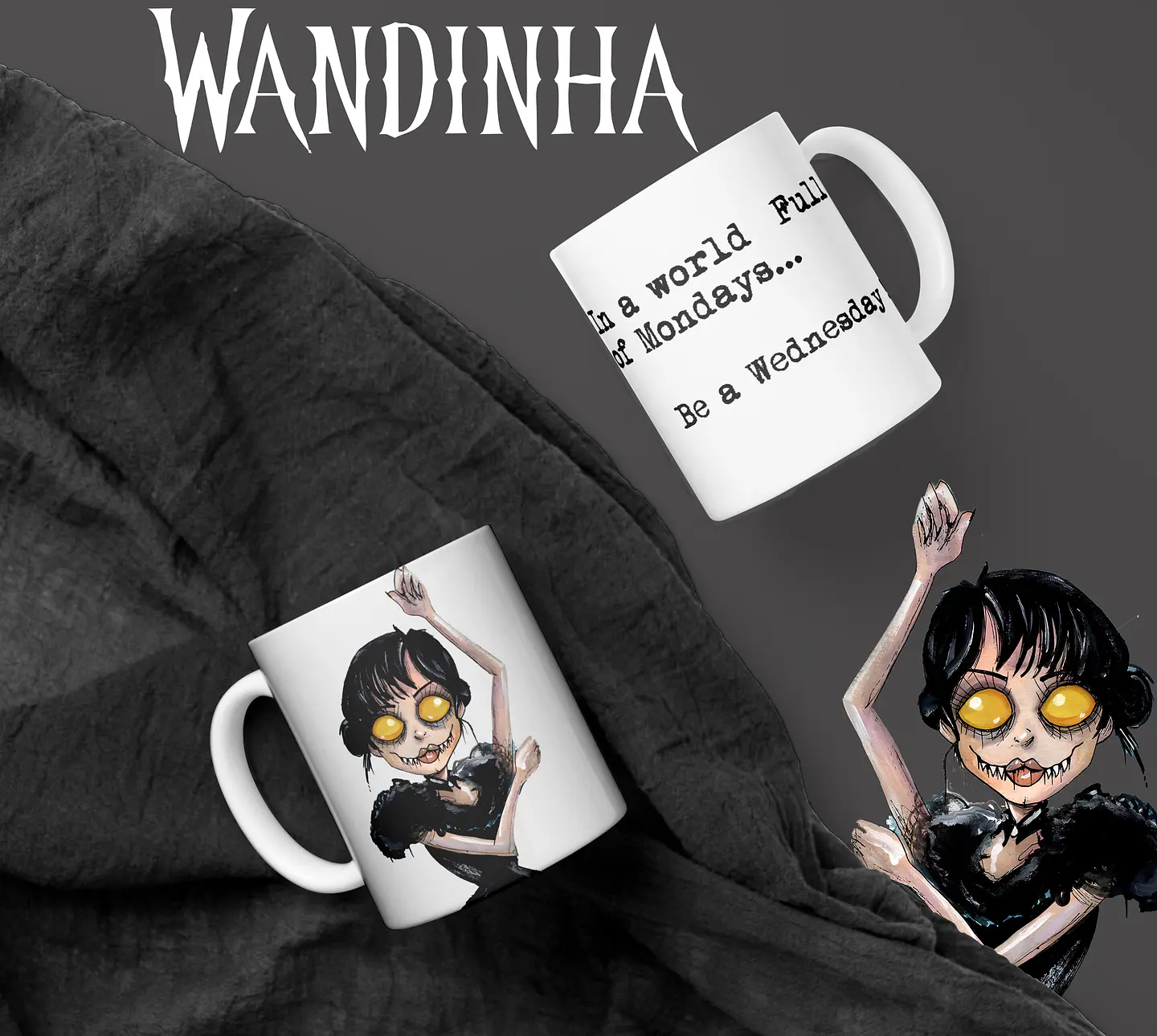 Artes Caneca e Camisa Wandinha Editável Corel Draw + Png  5