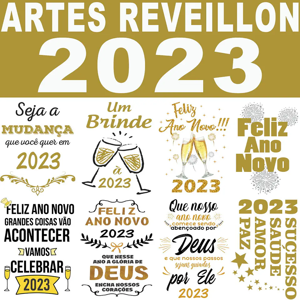 100 Artes em Vetor Ano Novo 2023 Sublimação em Corel Draw + Png 2