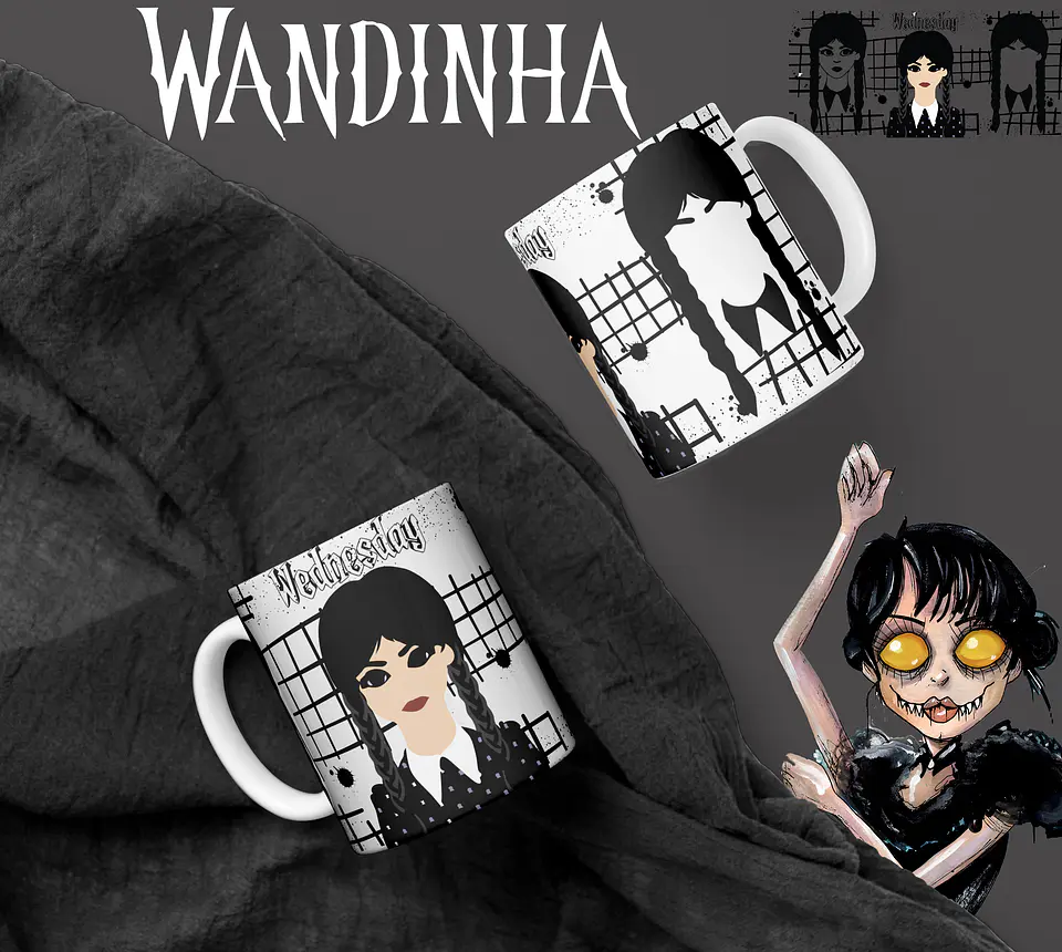 Artes Caneca e Camisa Wandinha Editável Corel Draw + Png  7