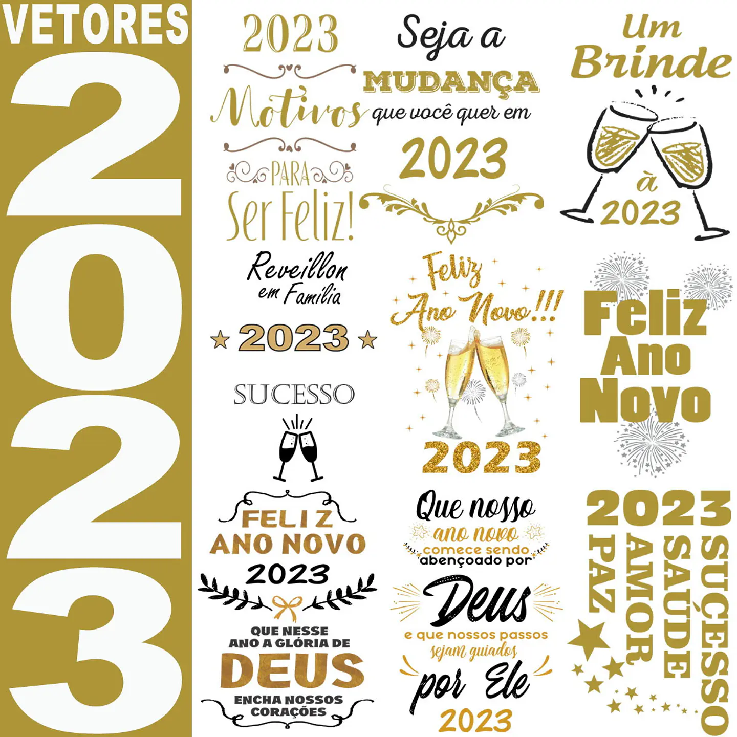 100 Artes em Vetor Ano Novo 2023 Sublimação em Corel Draw + Png 3