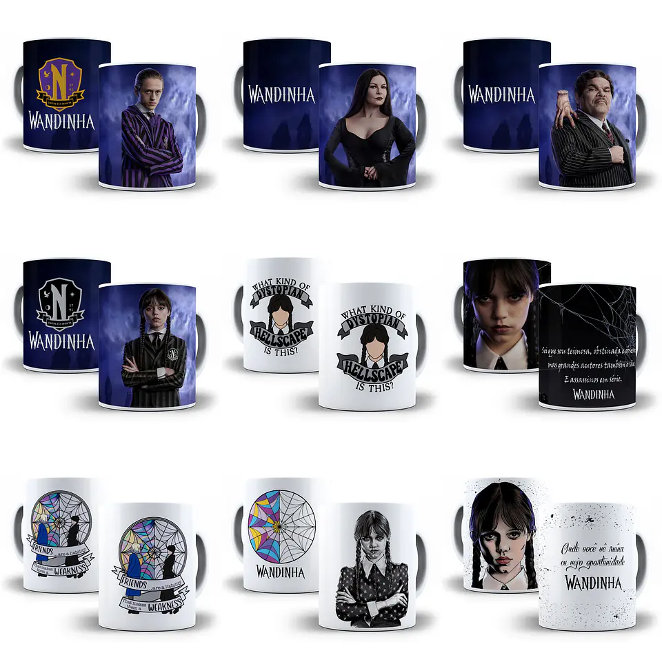 Artes Caneca e Camisa Wandinha Editável Corel Draw + Png  1