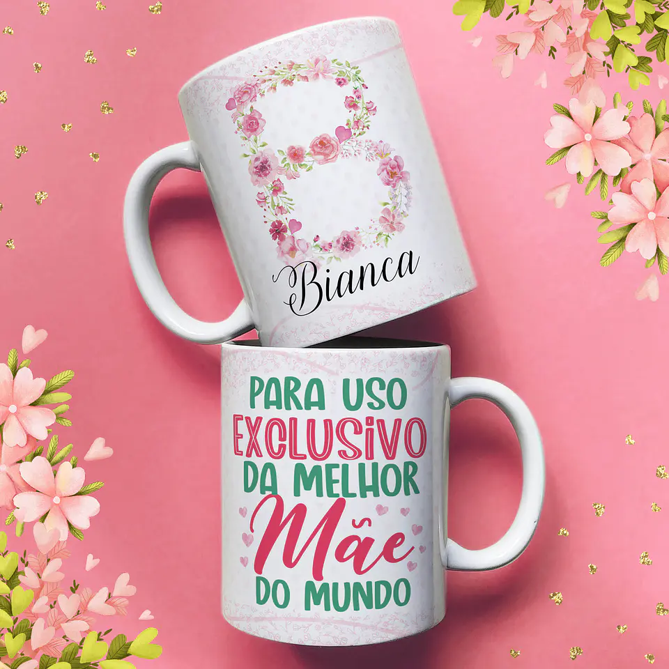 Arte Caneca Letra Inicial Floral Dia das Mães em Jpg 6