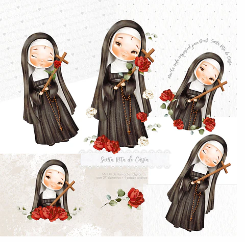 Kit Digital Santinhos Aquarelados V1 em Png 