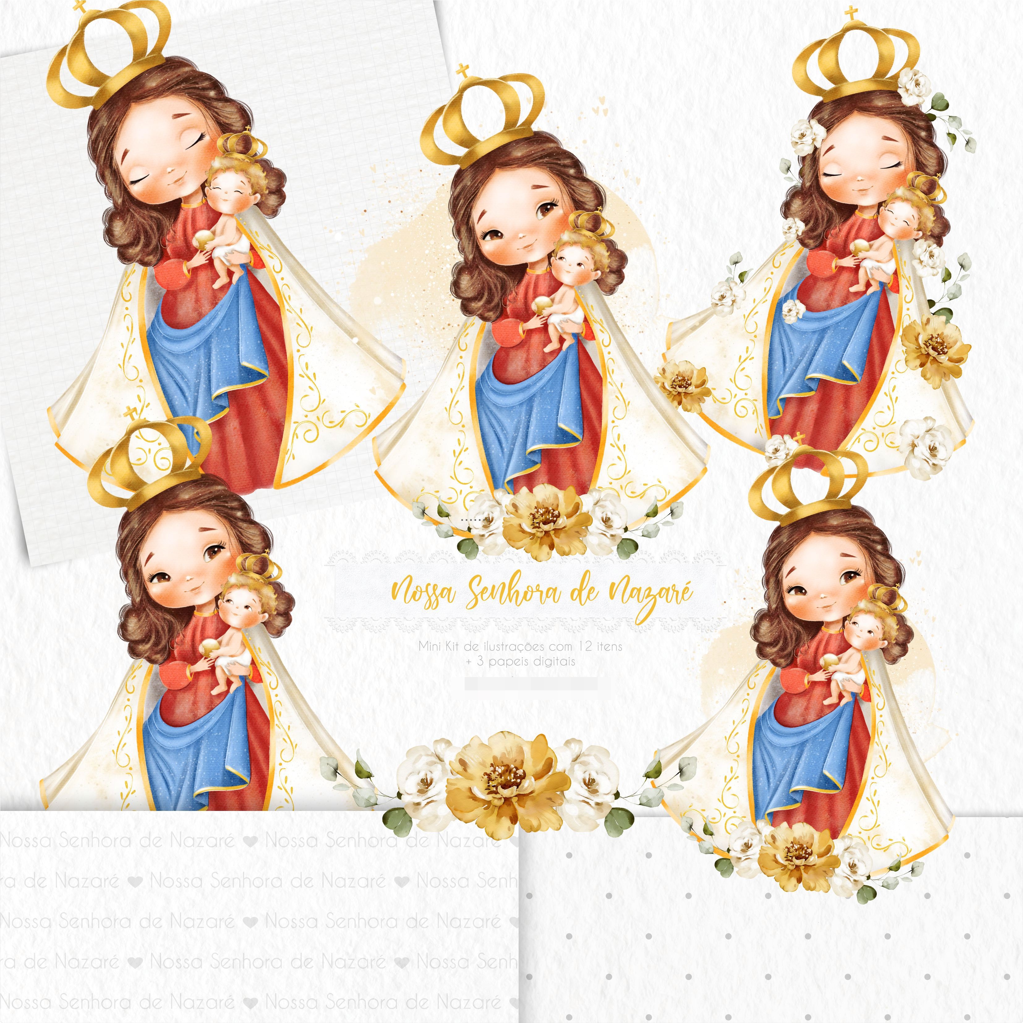 Kit Digital Santinhos Aquarelados V1 em Png  2