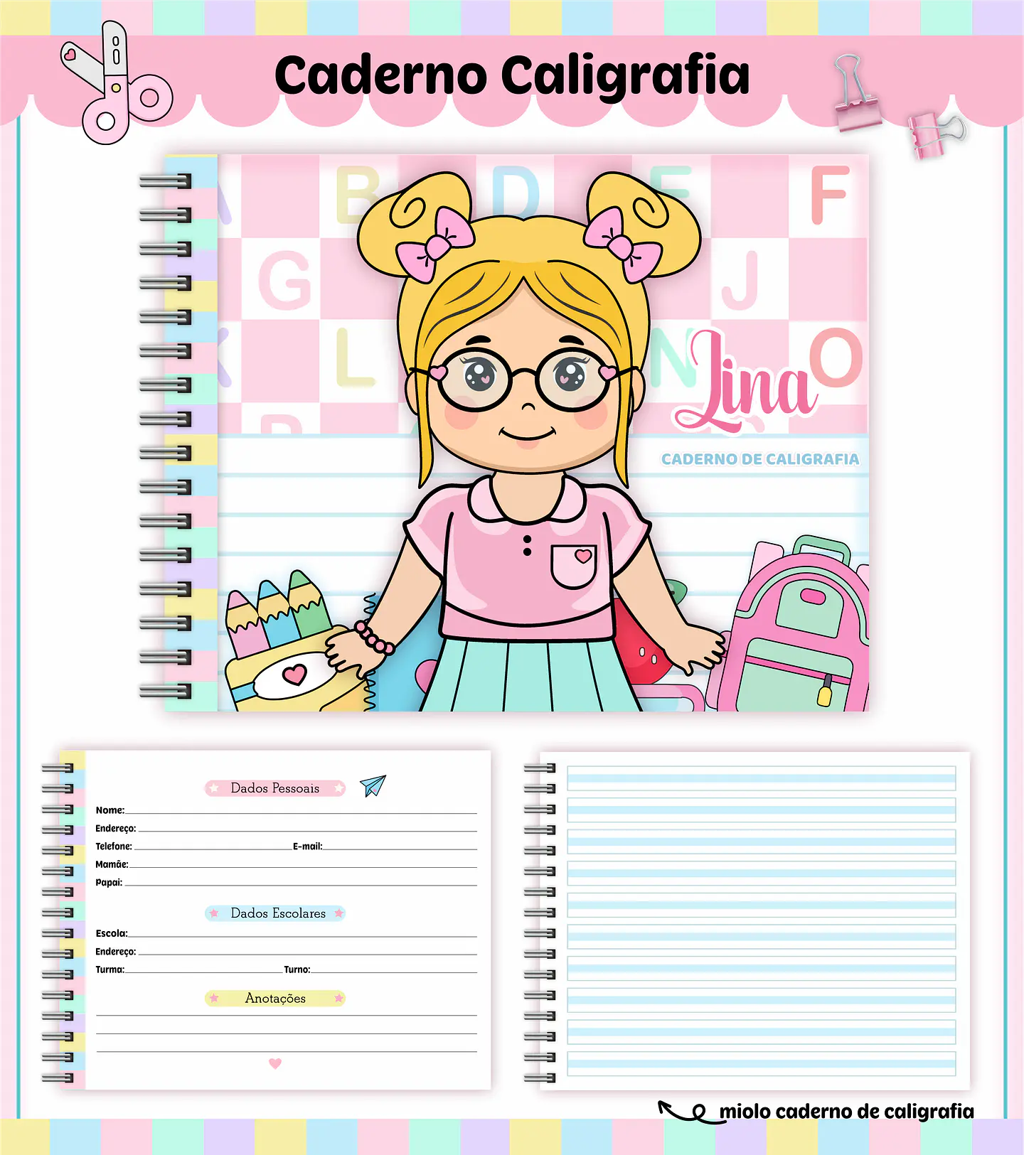 Kit Escolar Caderno Aluninhas 2023 em Pdf e Png 5