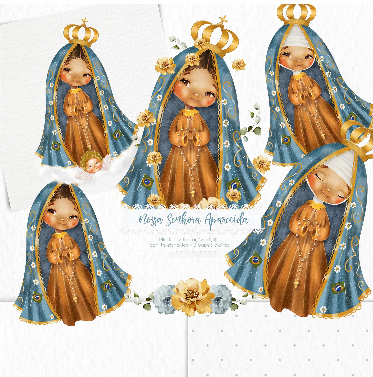 Kit Digital Santinhos Aquarelados V1 em Png  8