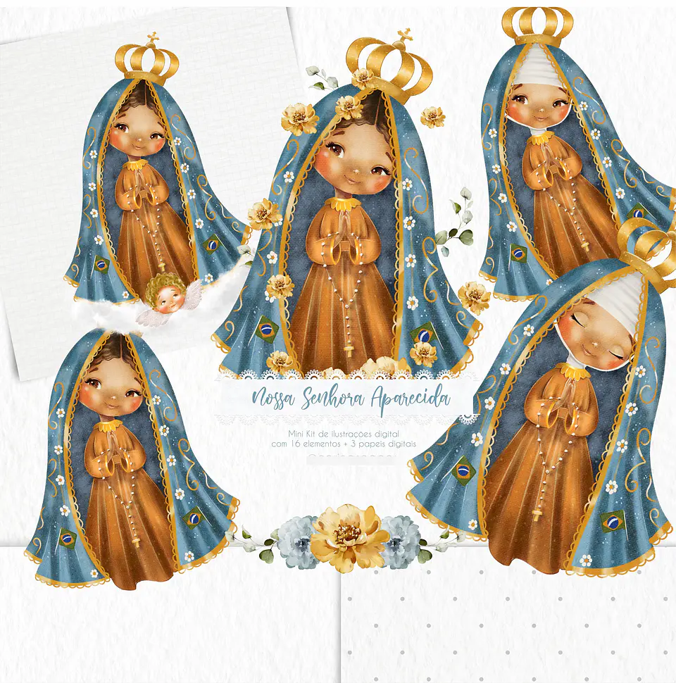 Kit Digital Santinhos Aquarelados V1 em Png  8