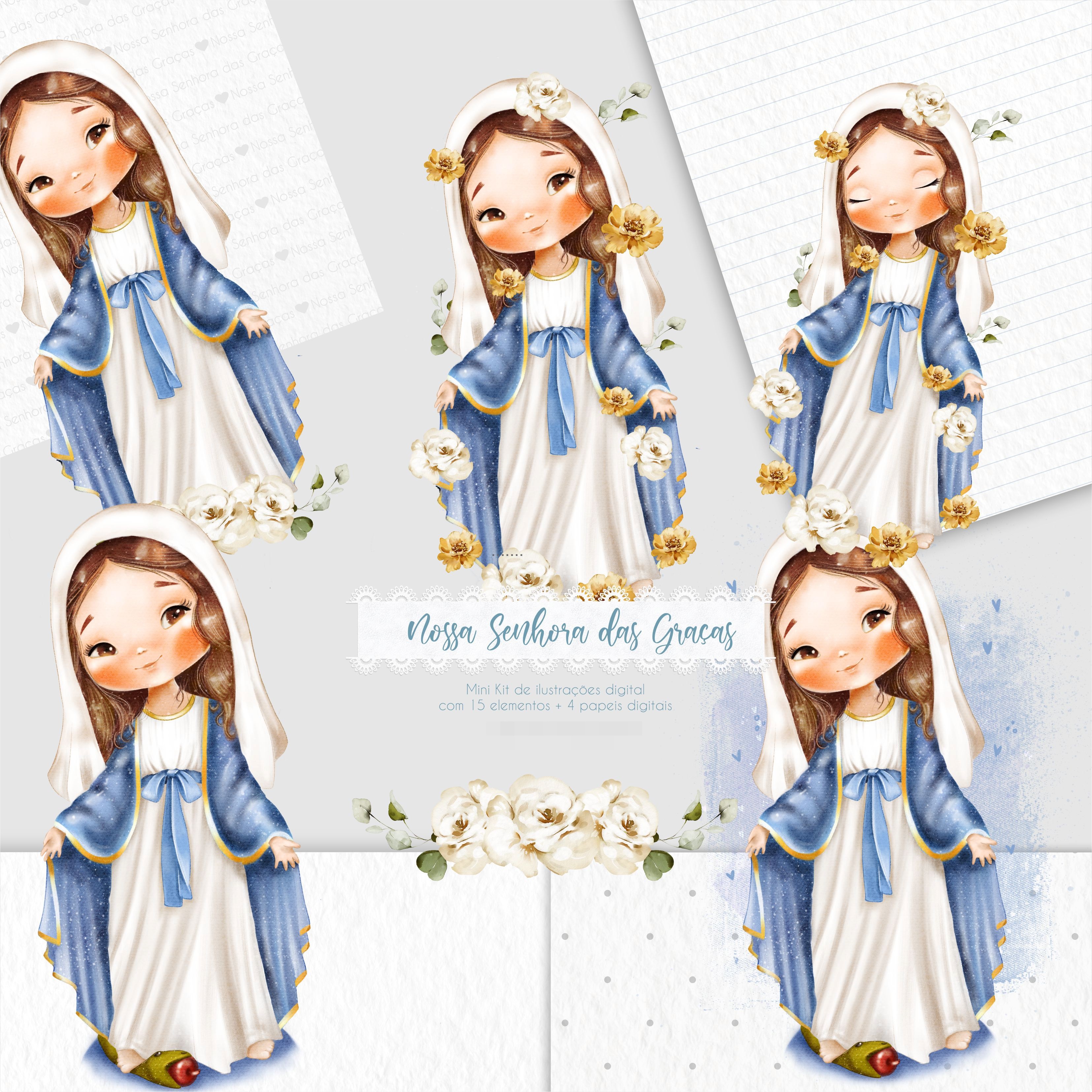 Kit Digital Santinhos Aquarelados V1 em Png  9