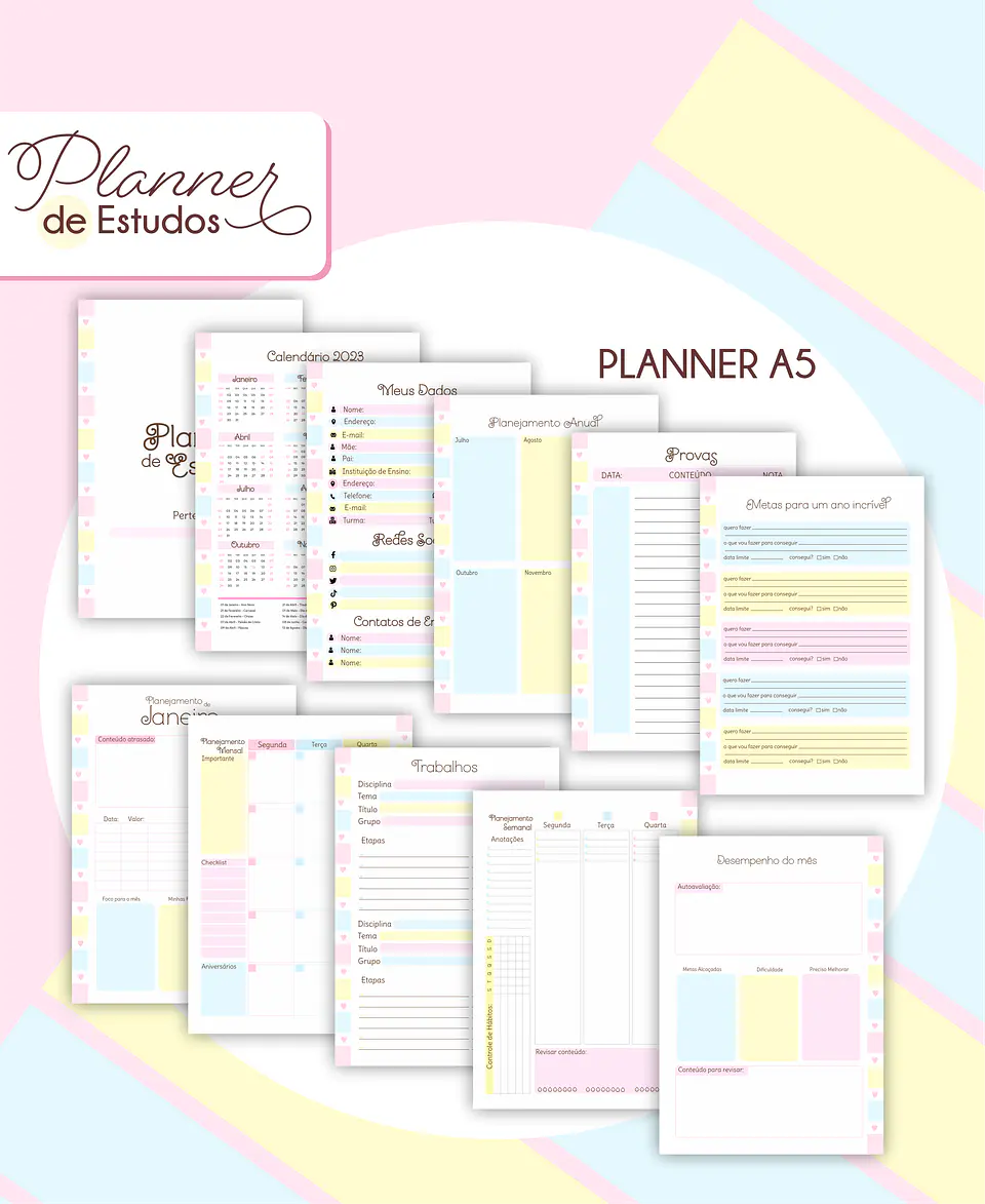Arquivo Planner de Estudos Feminino e Masculino em Pdf 2