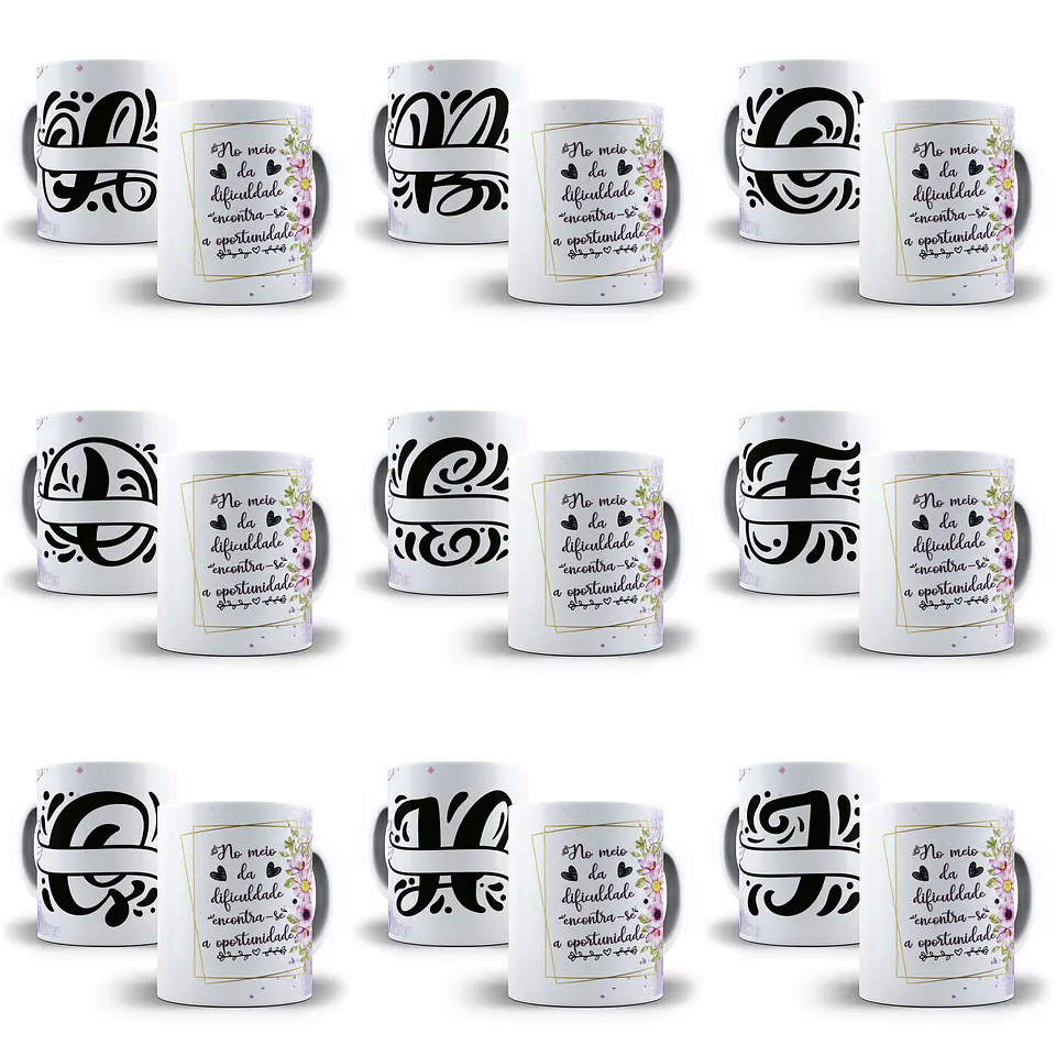 26 Arte para Caneca Alfabeto Monograma Lilás em CorelDraw + Jpg 1