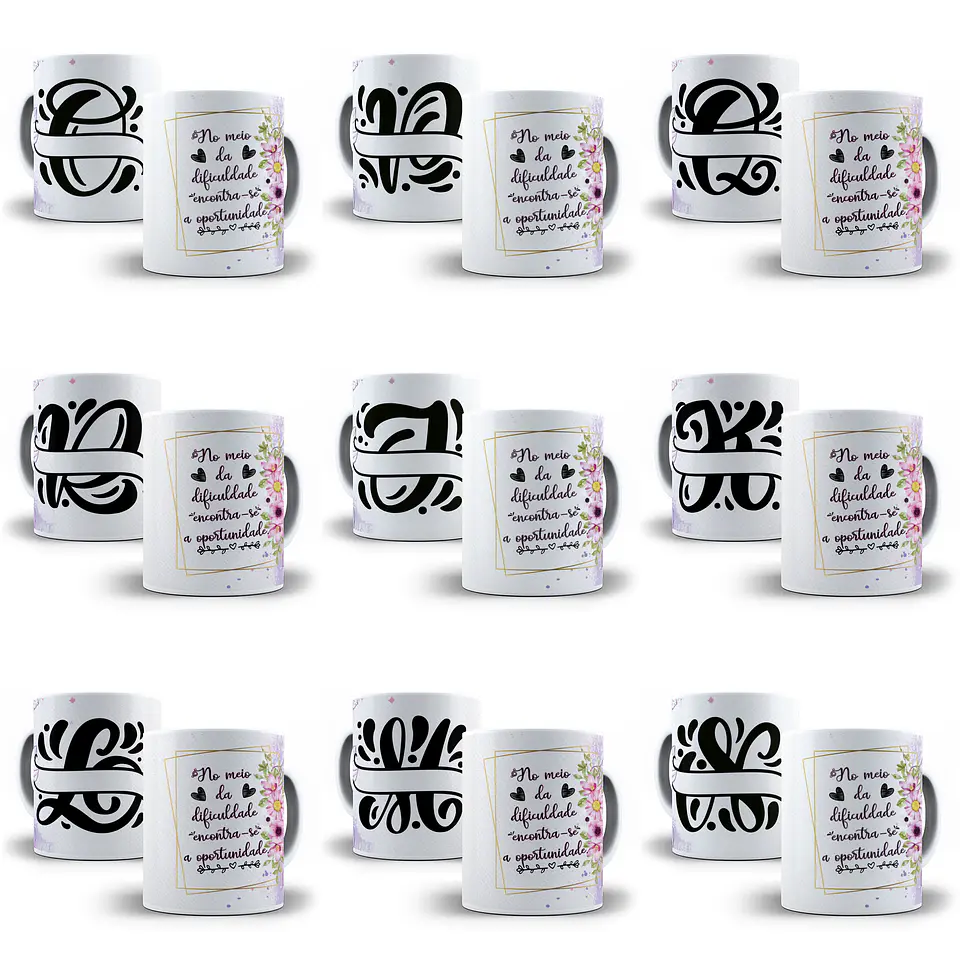 26 Arte para Caneca Alfabeto Monograma Lilás em CorelDraw + Jpg 2