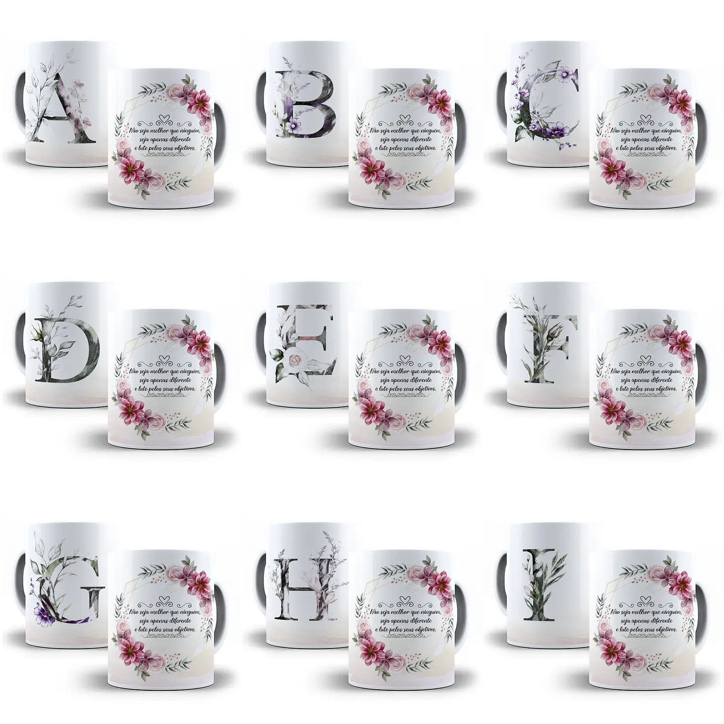 26 Arte para Caneca Alfabeto Aquarela Floral em CorelDraw + Jpg   1
