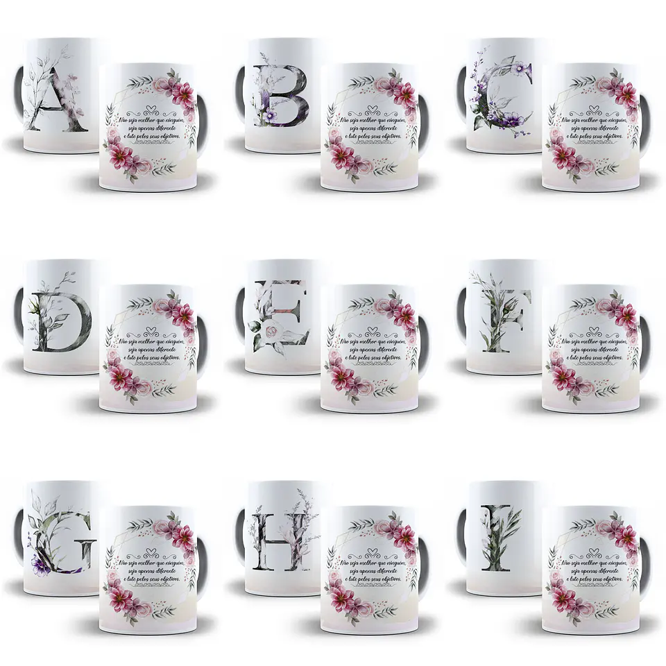 26 Arte para Caneca Alfabeto Aquarela Floral em CorelDraw + Jpg   1